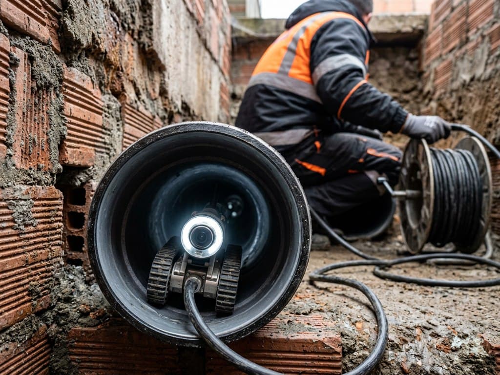 Cámara robotizada recorriendo el interior de una tubería en el Barbanza