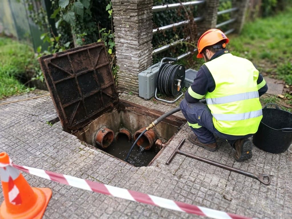 Revisión programada de arquetas y colectores en un edificio de Noia